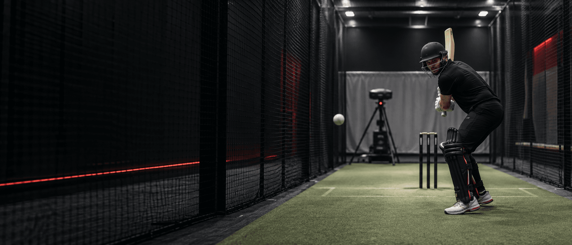 Cricketer training in a Cricpro indoor lane